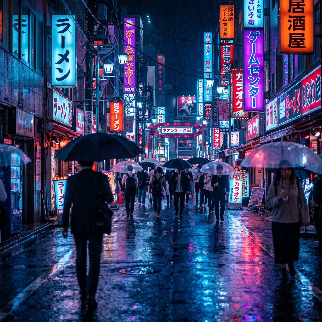 Neon lights city street